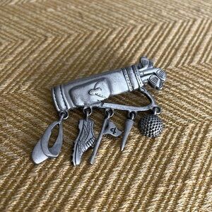 Vintage Pewter JJ (Jonette) golf bag with charms brooch pin